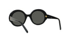 A pair of black round sunglasses with dark lenses.