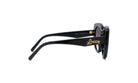 A pair of black sunglasses with gold lettering on the frame.