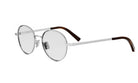 A pair of round, silver-framed glasses with dark brown accents.