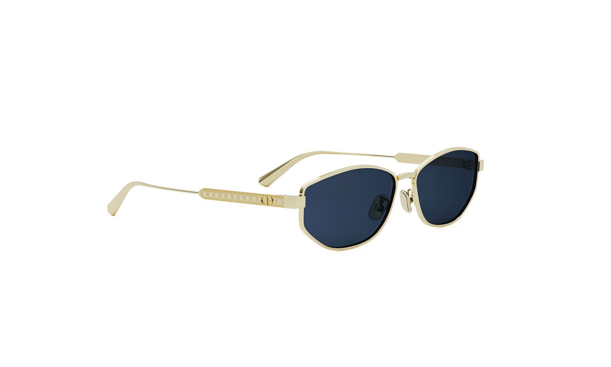 A pair of gold-framed sunglasses with dark lenses.
