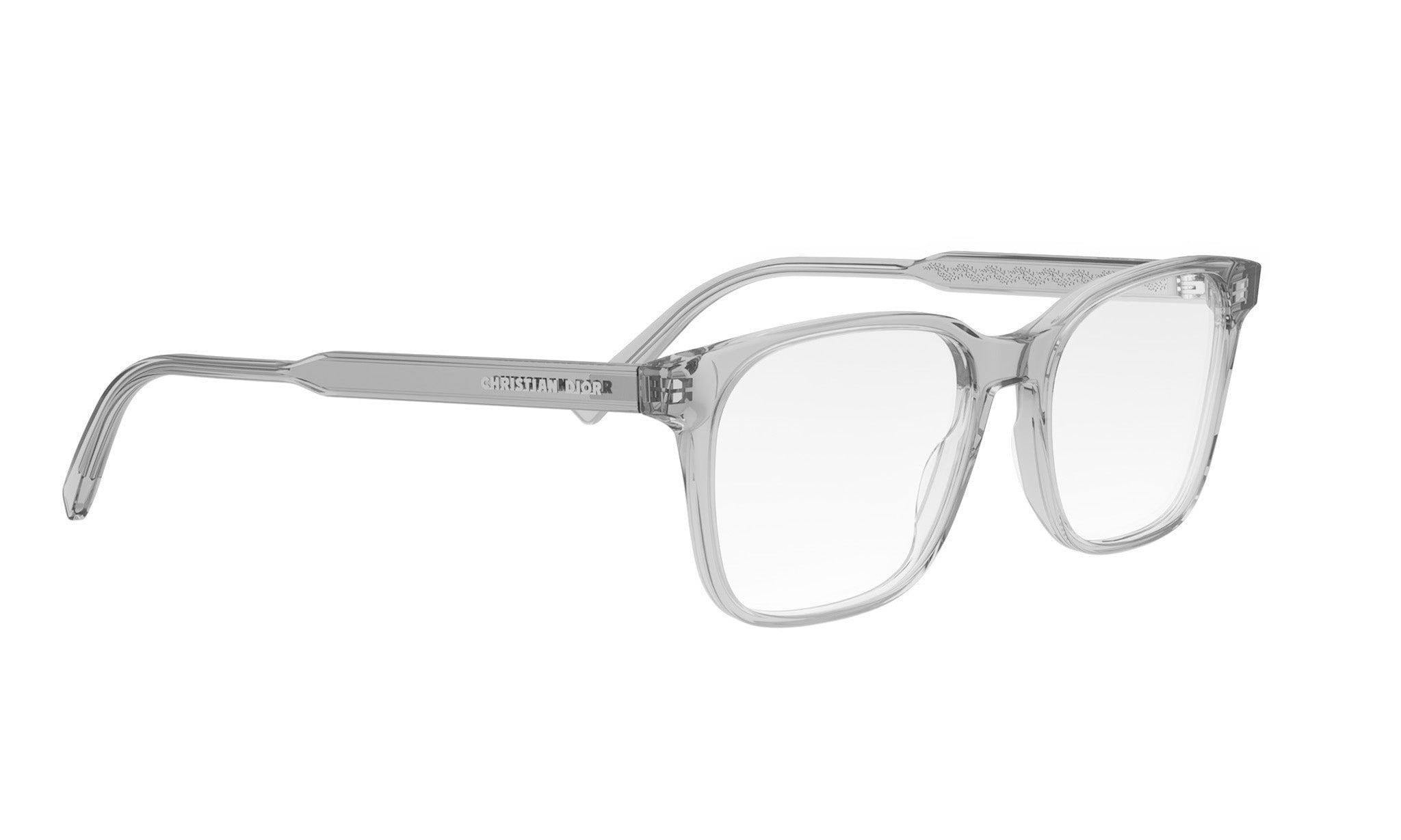 A pair of clear, rectangular-framed glasses with a sleek, modern design.