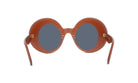 A pair of brown, round sunglasses with dark blue lenses.