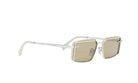 A pair of white-framed sunglasses with a dark tint, displayed against a white background.