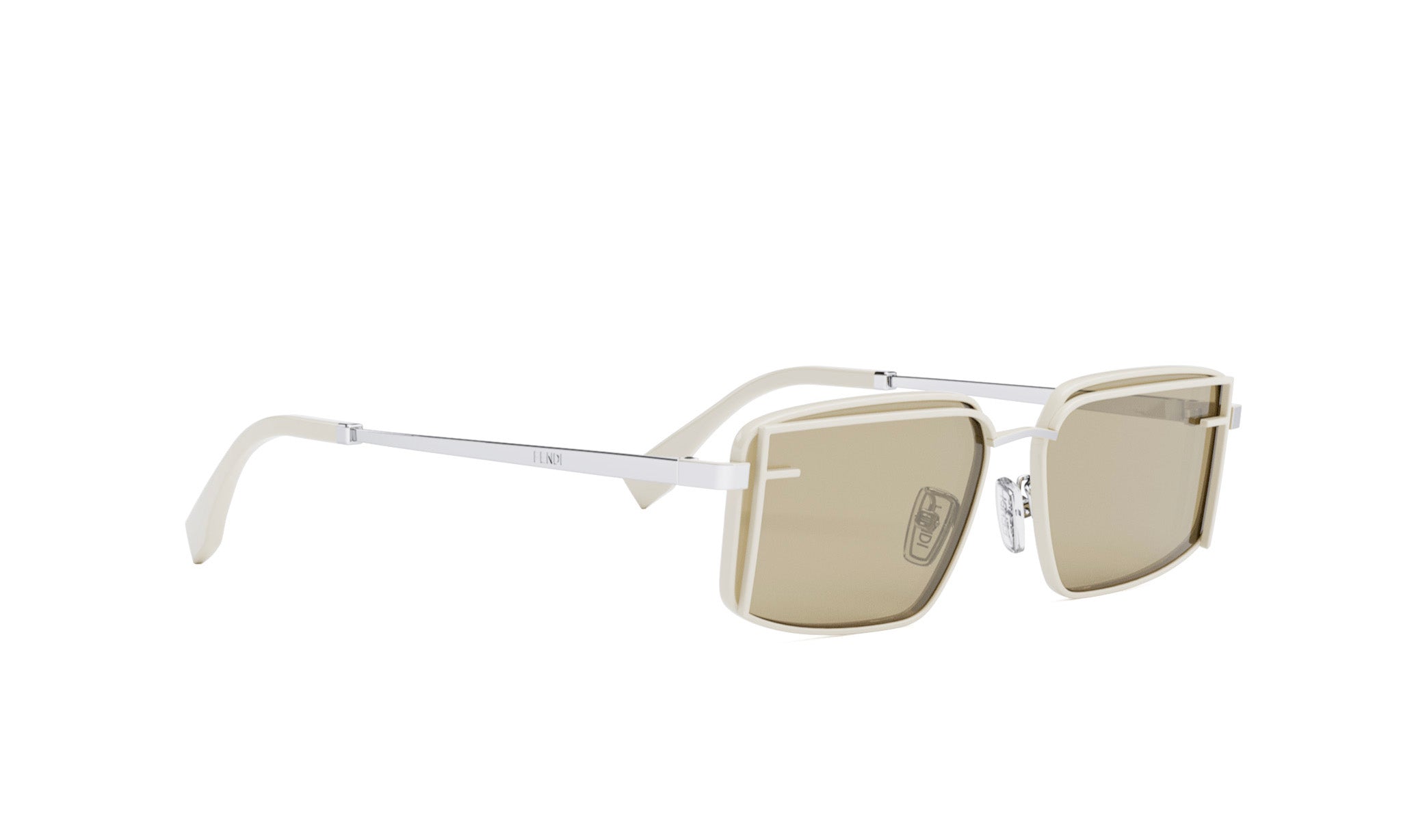 A pair of white-framed sunglasses with a dark tint, displayed against a white background.