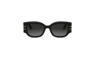 A pair of black sunglasses with gold accents.
