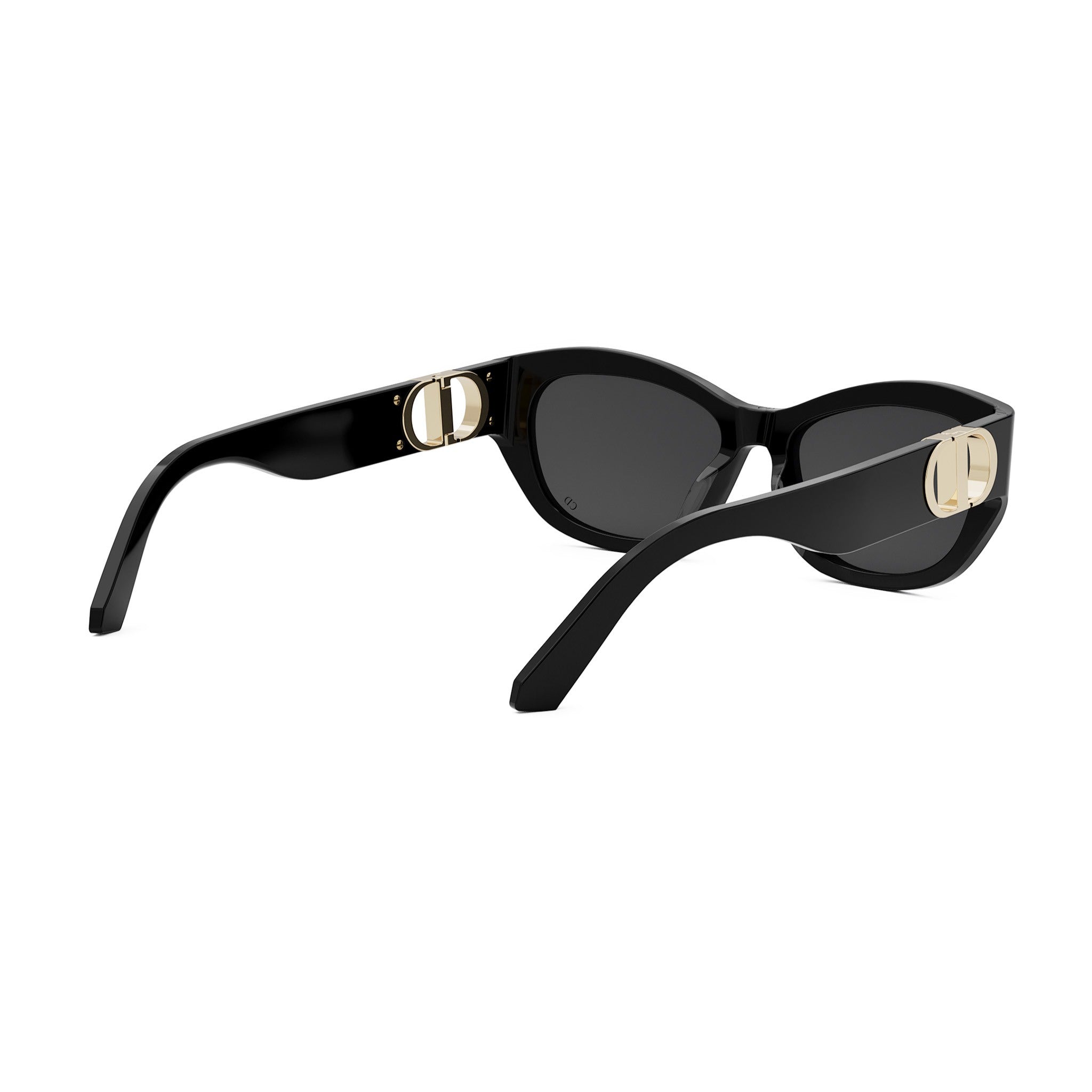 A pair of black sunglasses with gold accents.