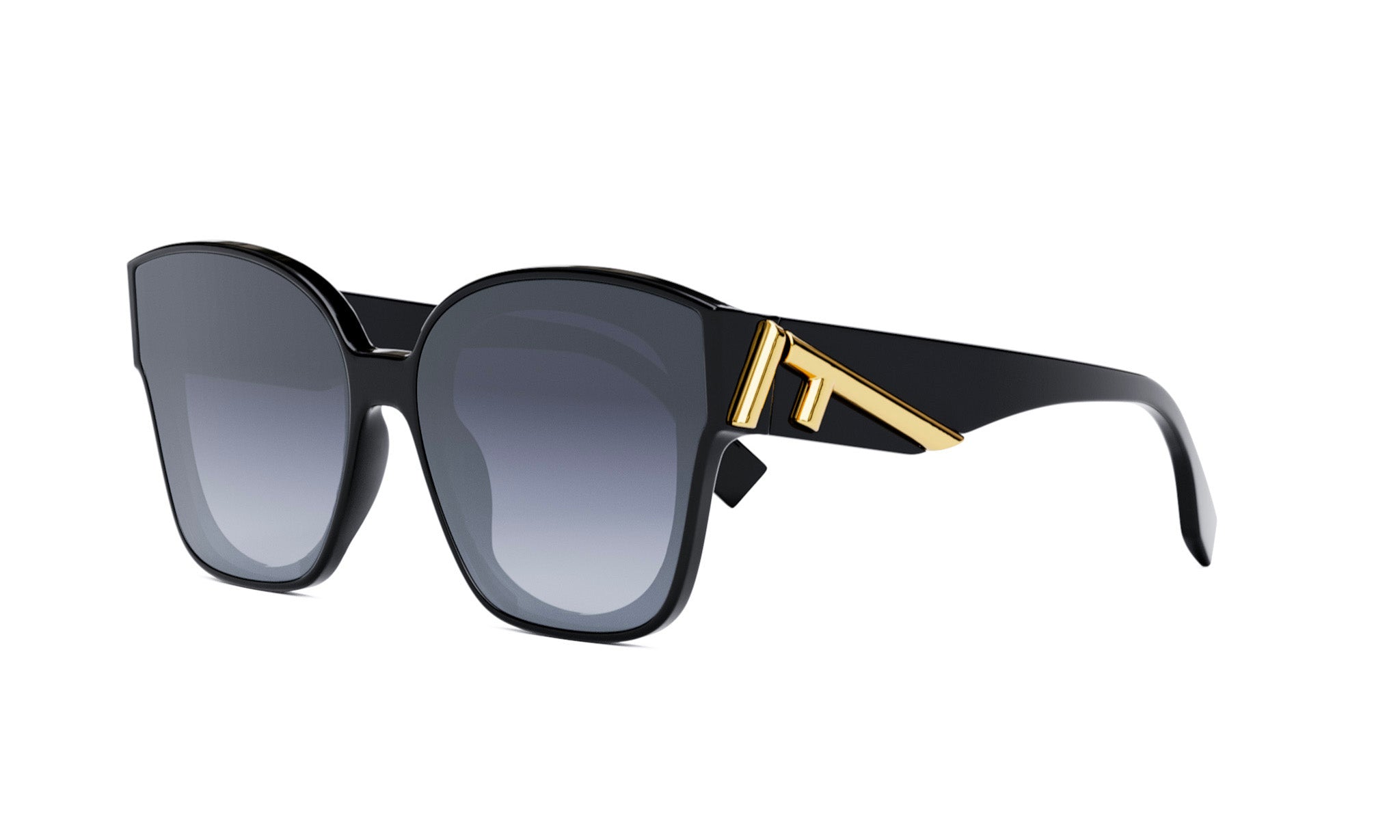 A pair of stylish sunglasses with a black frame and gold accents.