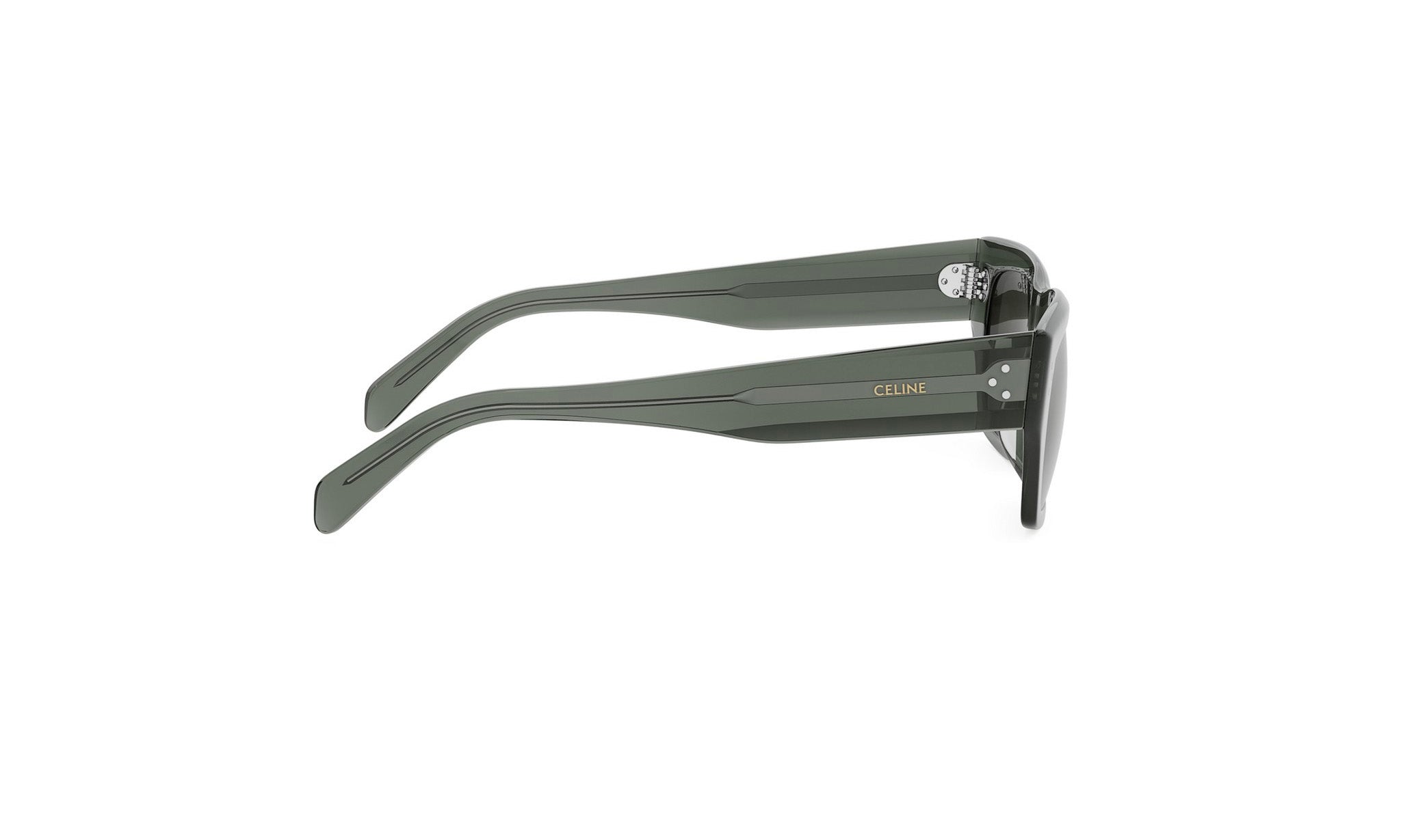 A pair of dark green sunglasses with the Celine logo visible on the temples.