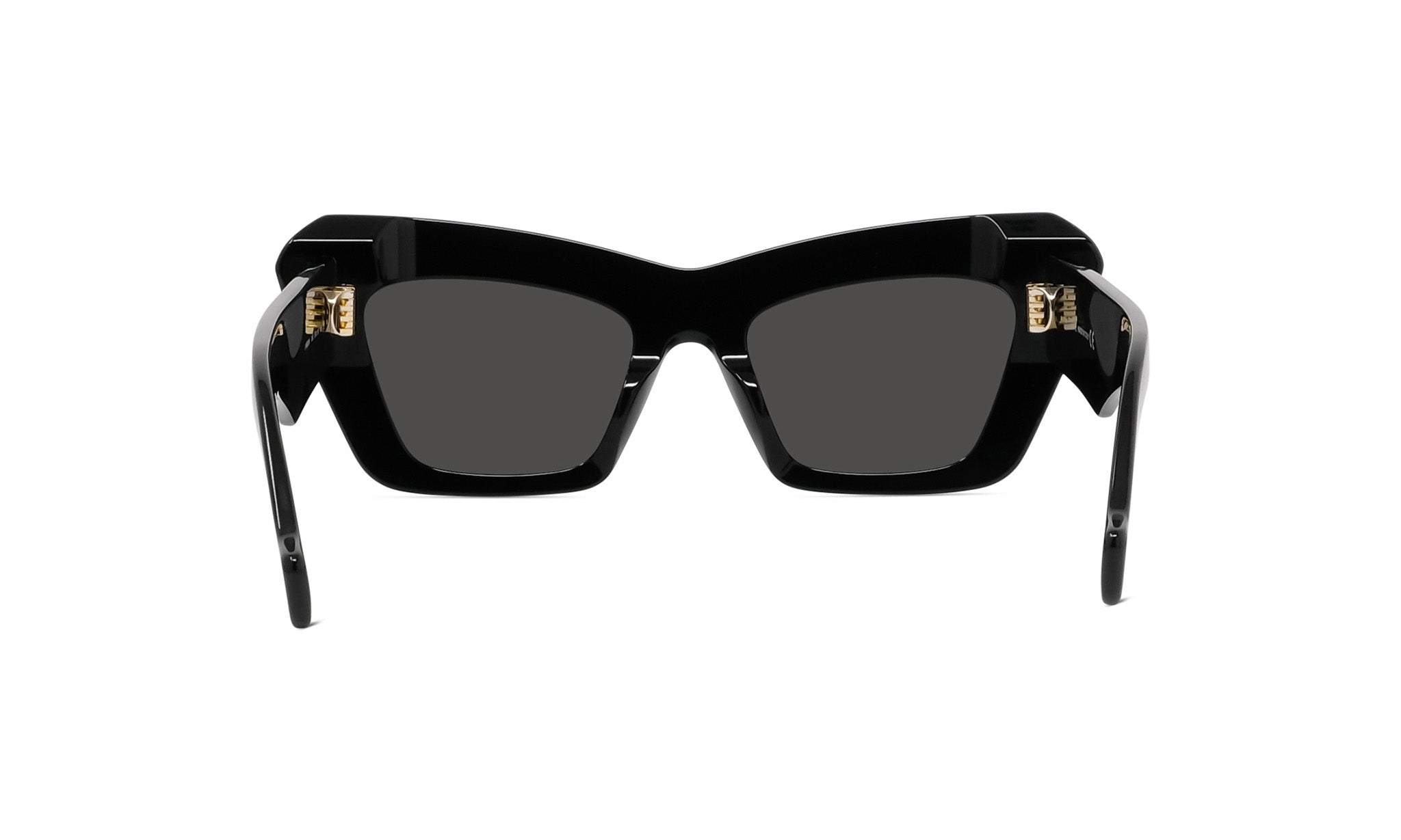 A pair of black sunglasses with gold accents.