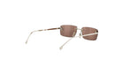 A pair of brown-tinted rectangular sunglasses with a white frame, positioned on a white background.