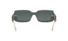 A pair of dark green sunglasses with gold accents, displayed from the back view.