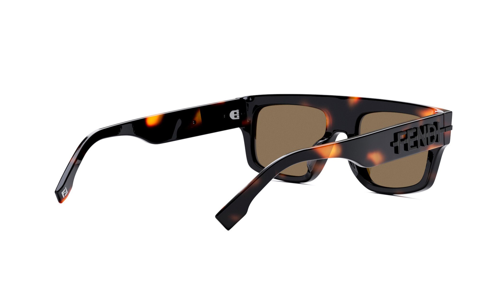 A pair of tortoiseshell sunglasses with a dark frame and dark lenses.
