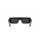 A pair of black rectangular sunglasses with dark lenses.