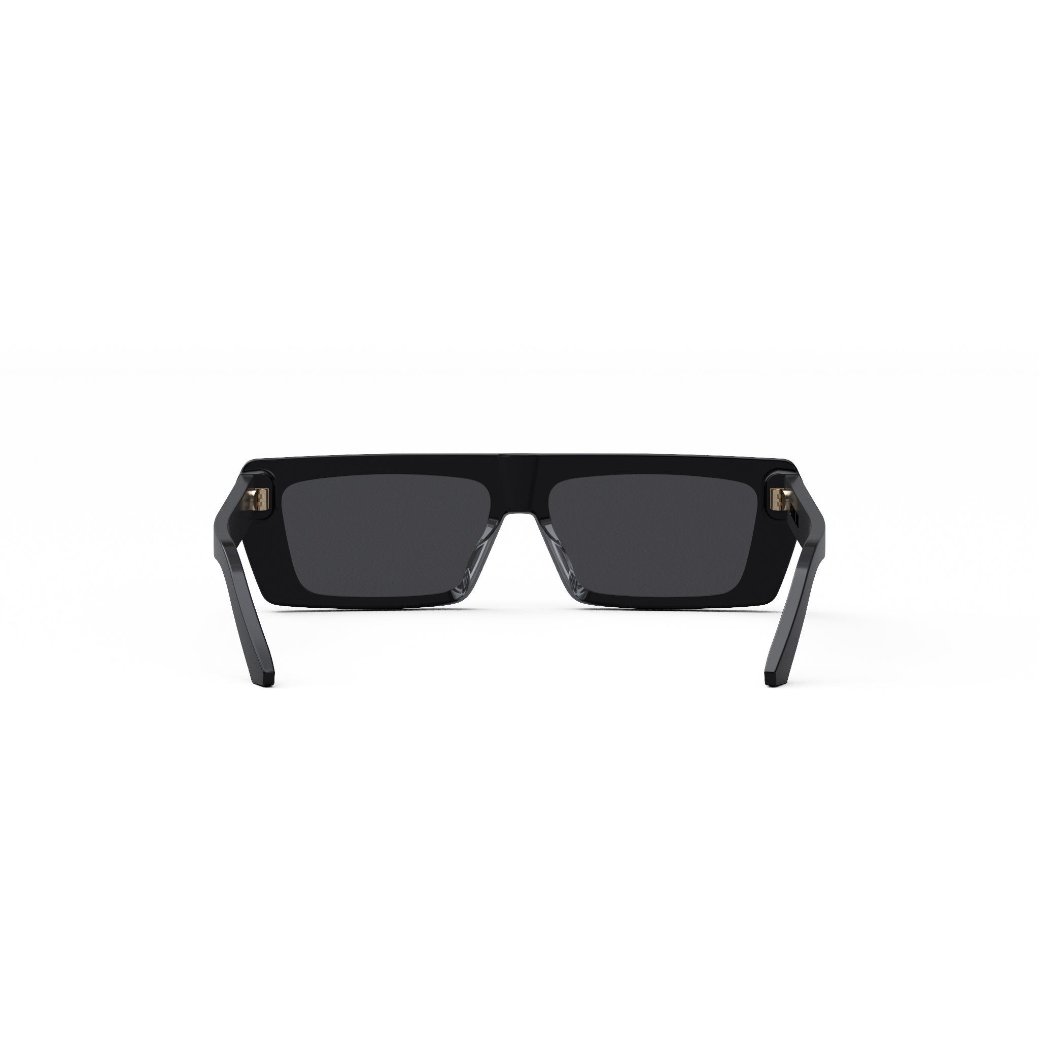 A pair of black rectangular sunglasses with dark lenses.