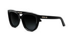 A pair of black cat-eye sunglasses with the brand name "Christian Dior" printed on the frame.