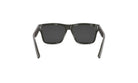 A pair of black sunglasses with dark lenses is shown against a white background.