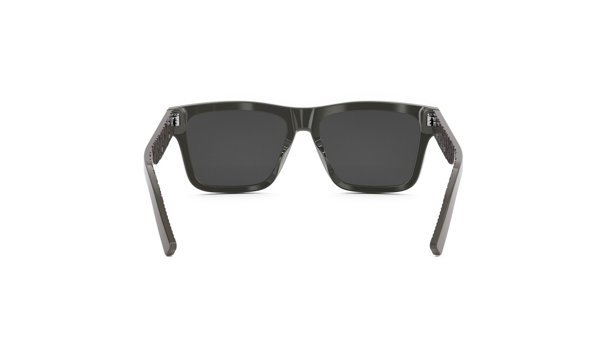 A pair of black sunglasses with dark lenses is shown against a white background.