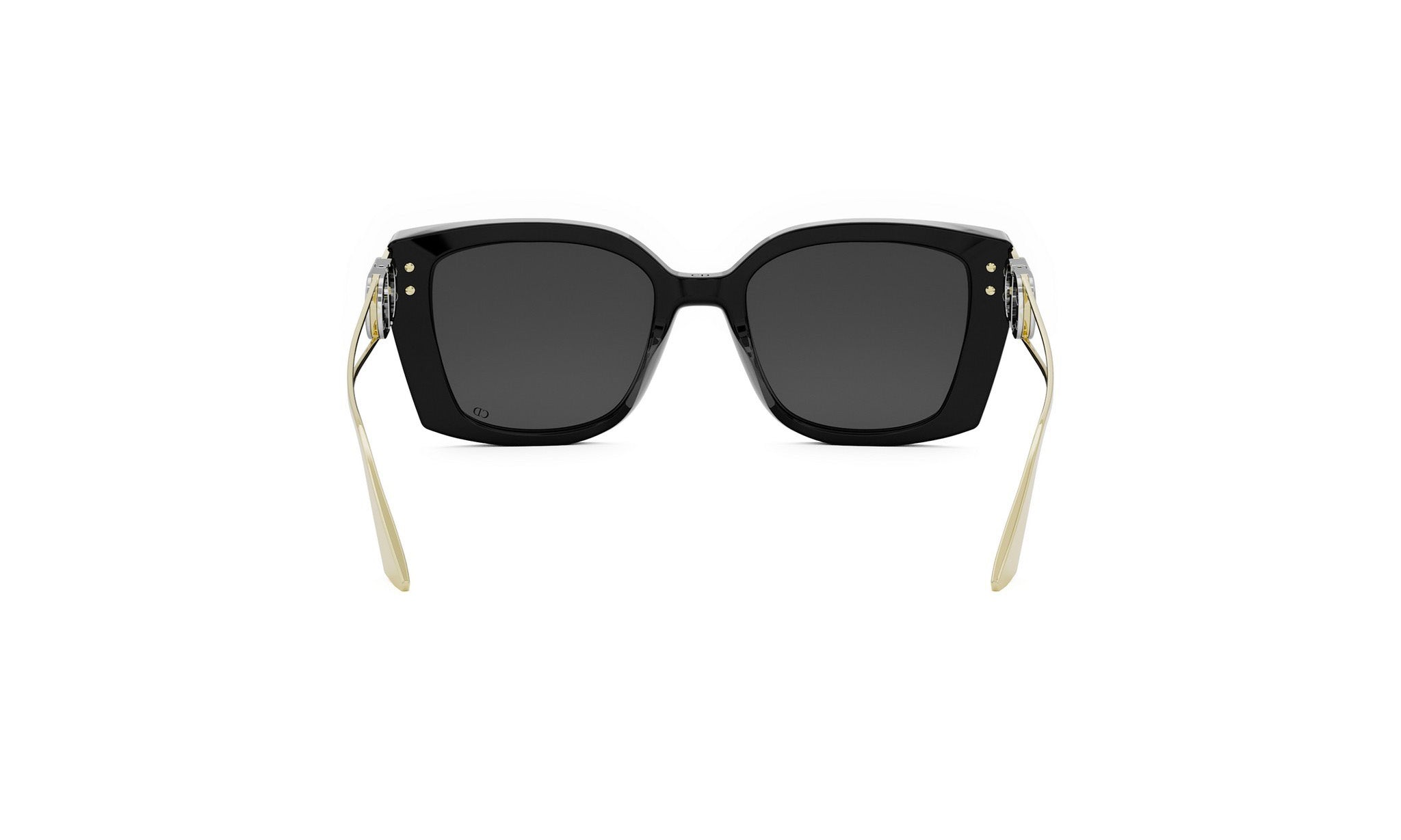 A pair of black sunglasses with gold accents, featuring a sleek and stylish design.