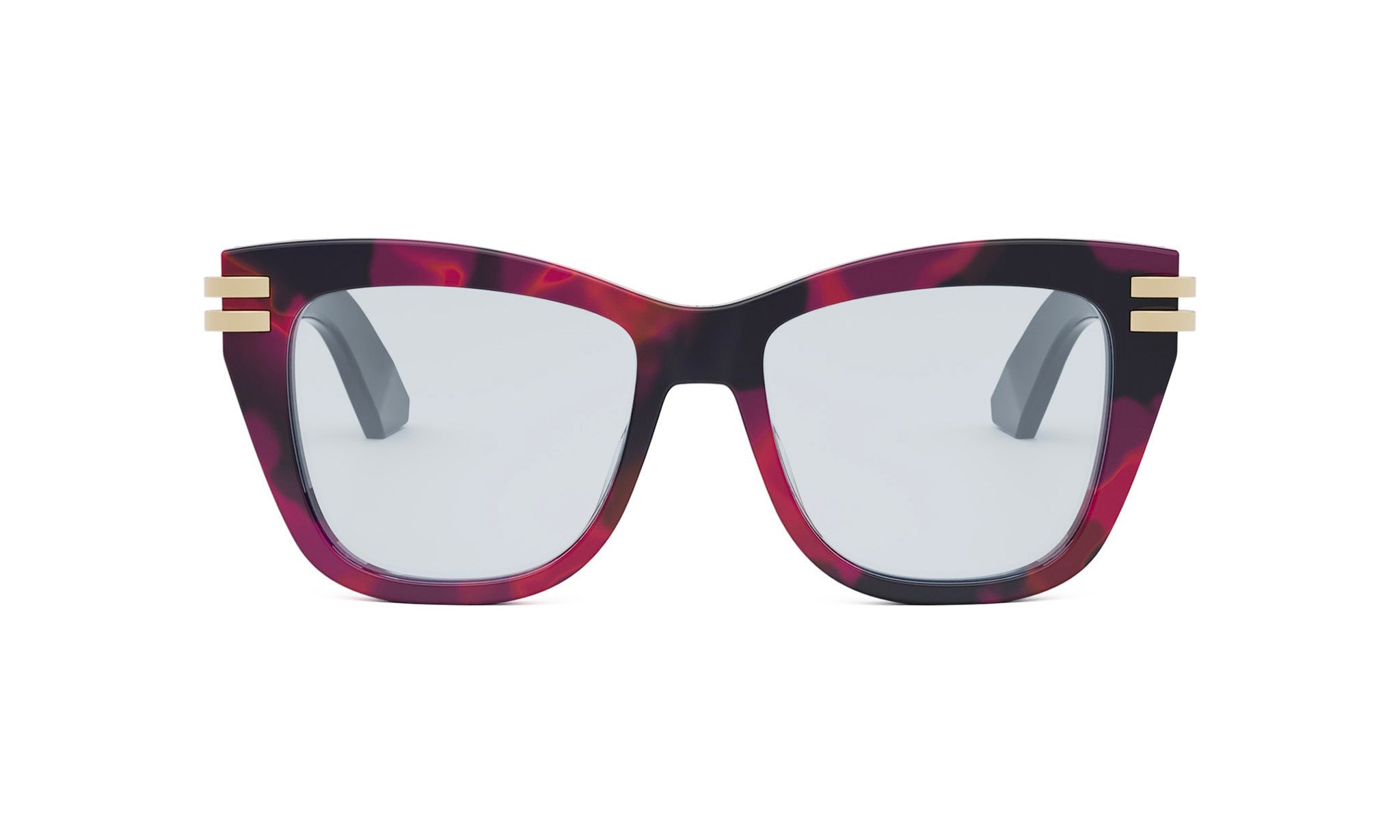 A pair of stylish sunglasses with a maroon frame and gold accents.