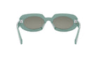A pair of green-framed sunglasses with dark lenses.