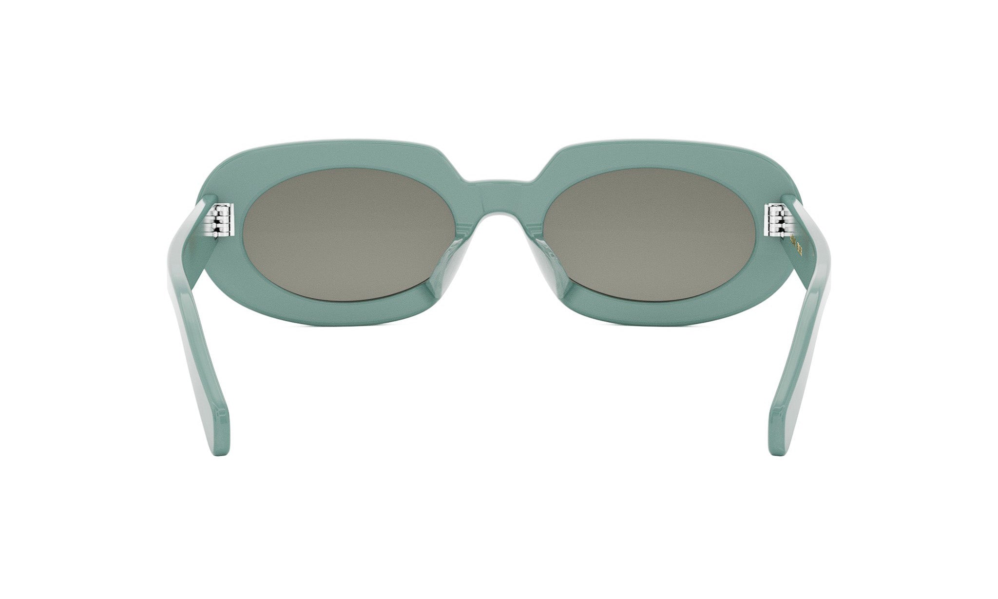 A pair of green-framed sunglasses with dark lenses.