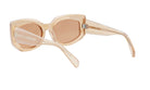 A pair of beige-colored sunglasses with a clear frame and dark lenses.