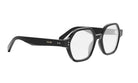 A pair of black-framed glasses with a distinctive hexagonal shape.