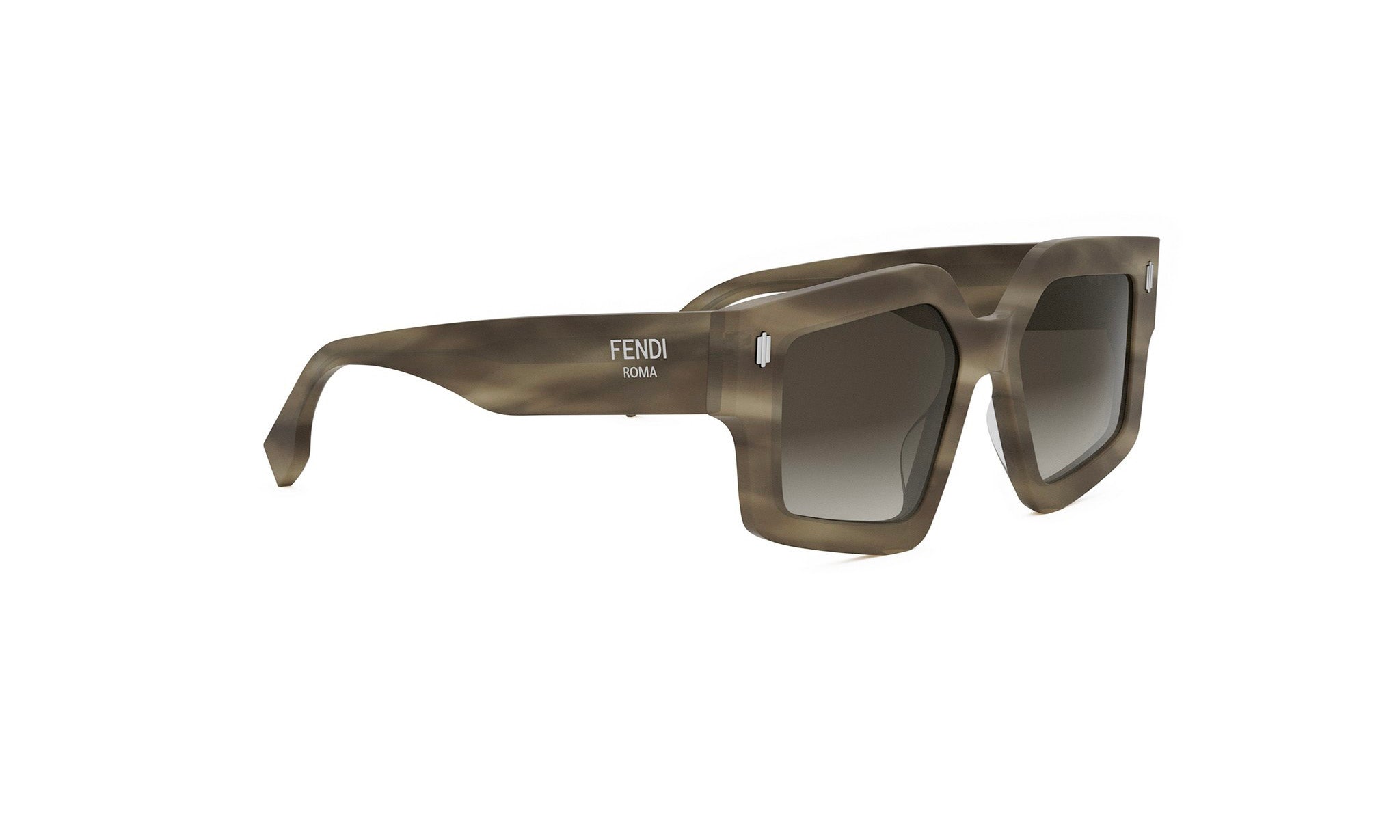 A pair of Fendi sunglasses with a dark brown frame and dark brown lenses.
