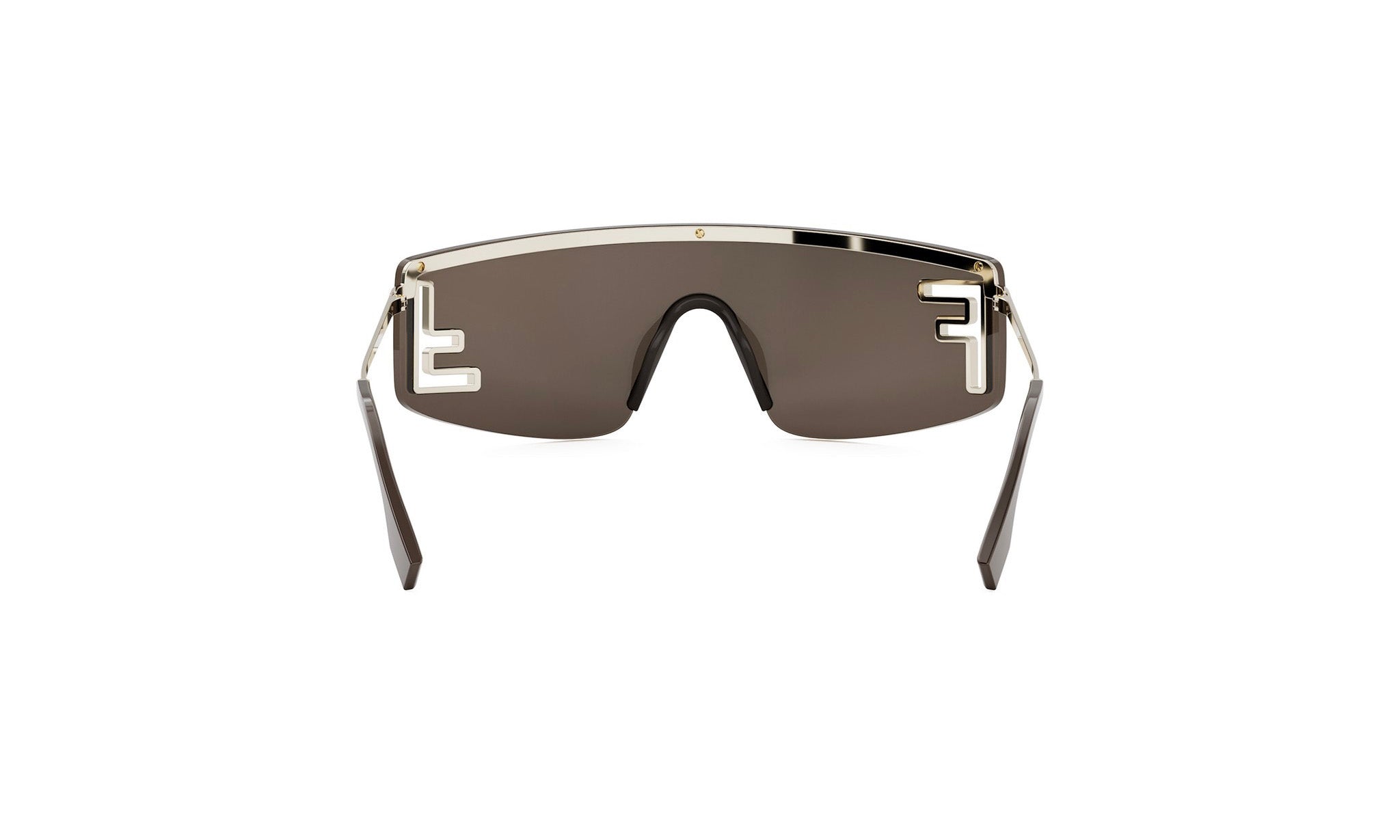 A pair of sunglasses with a unique design featuring a stylized letter 'F' on the lenses.