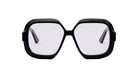 A pair of black, oversized, and uniquely shaped glasses with a sleek, modern design.
