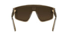 A pair of brown sunglasses with a dark frame and dark lenses.