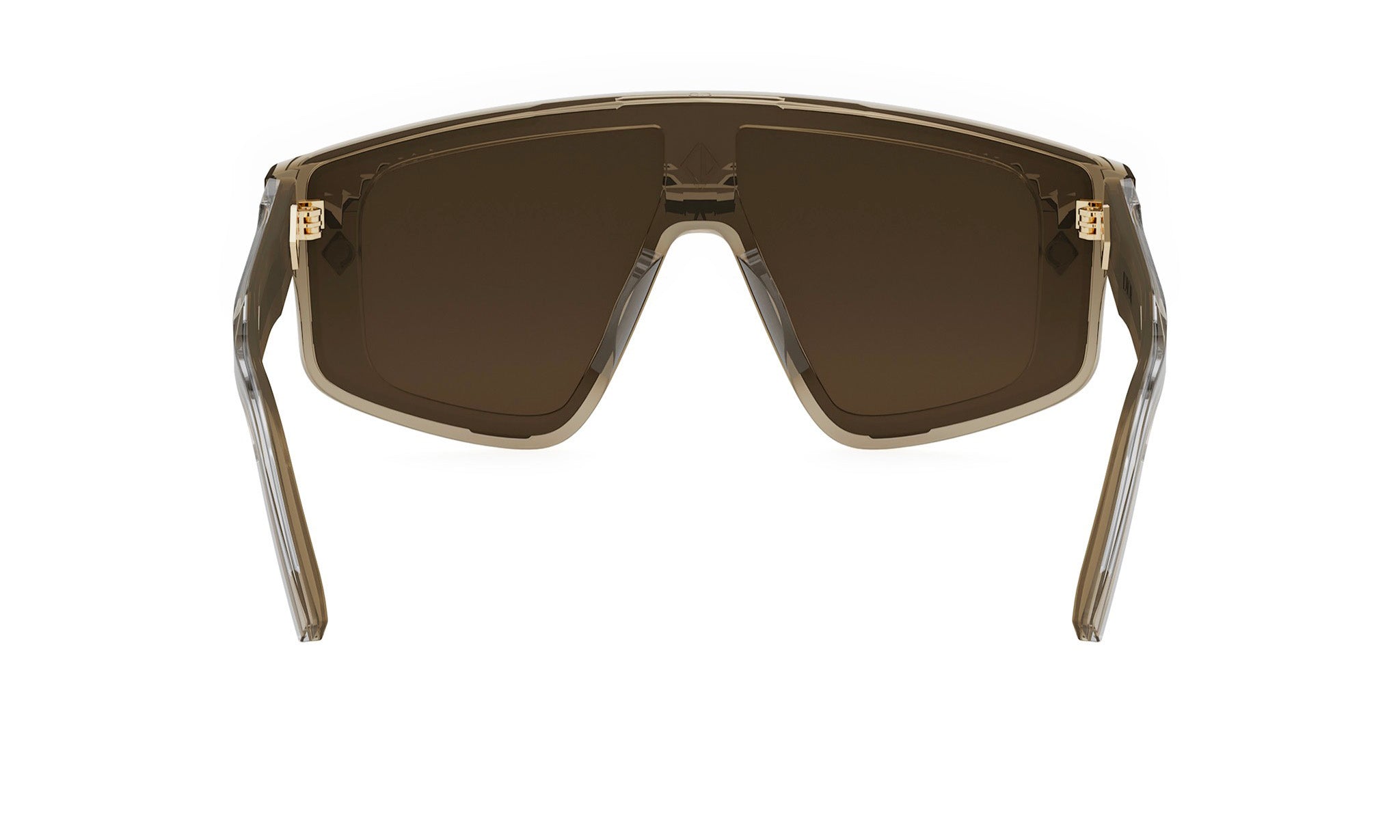A pair of brown sunglasses with a dark frame and dark lenses.