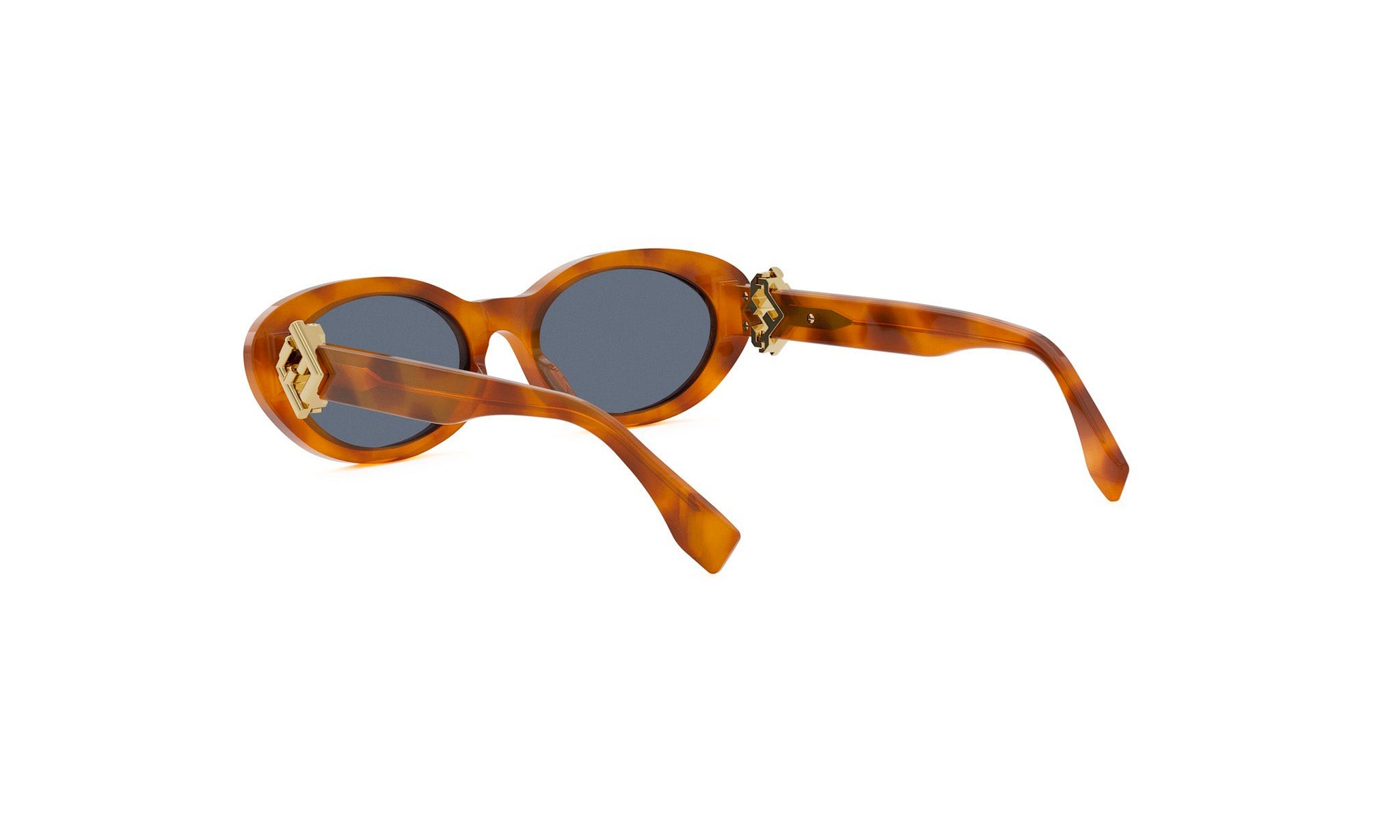 A pair of brown-framed sunglasses with dark lenses, featuring a gold-colored buckle.