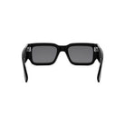 A pair of black rectangular sunglasses with dark lenses.