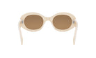 A pair of white, round sunglasses with brown lenses.