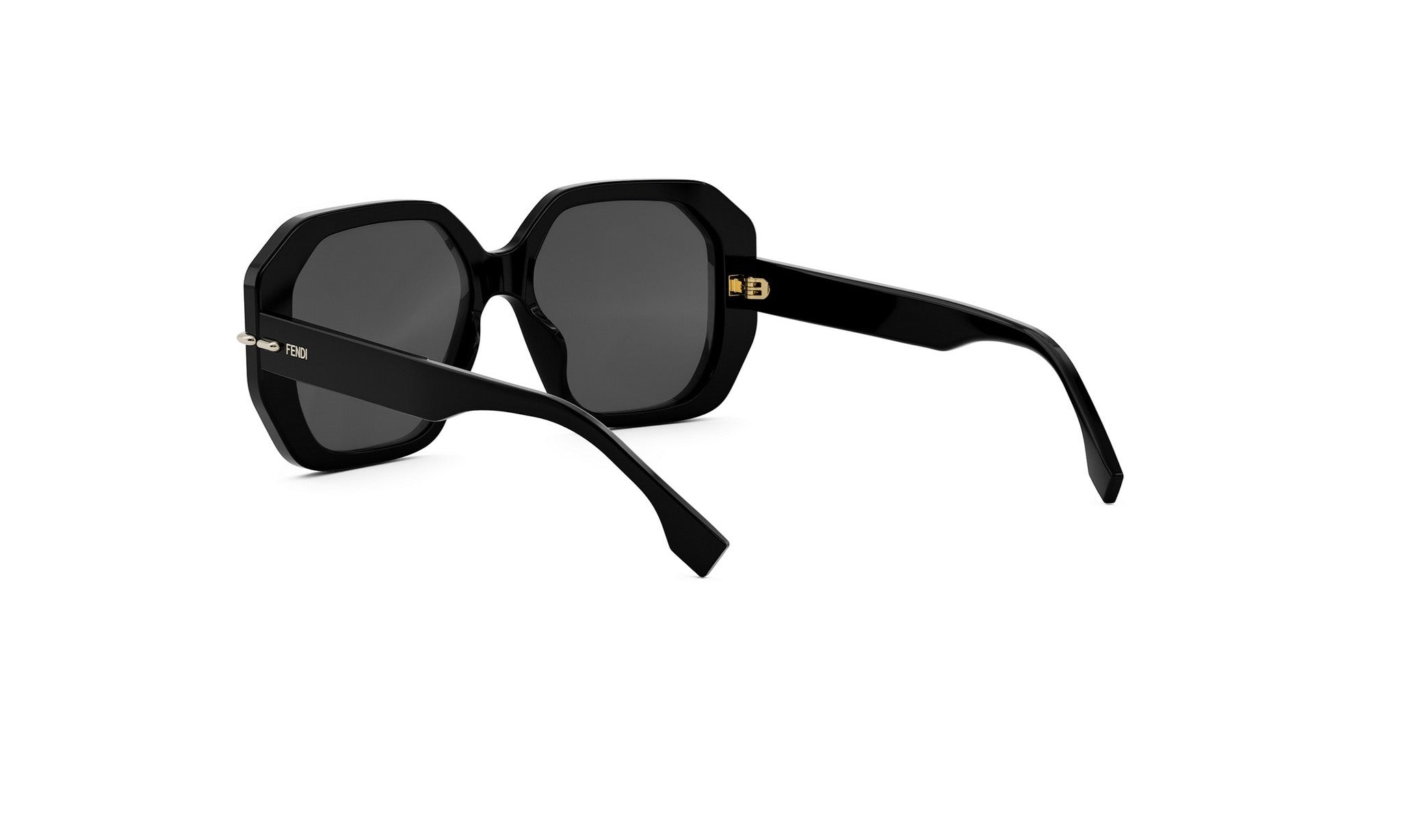 A pair of black sunglasses with gold accents.
