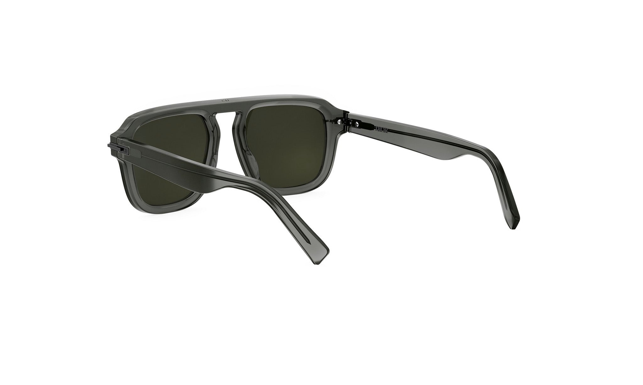 A pair of dark-colored sunglasses with a sleek, modern design.