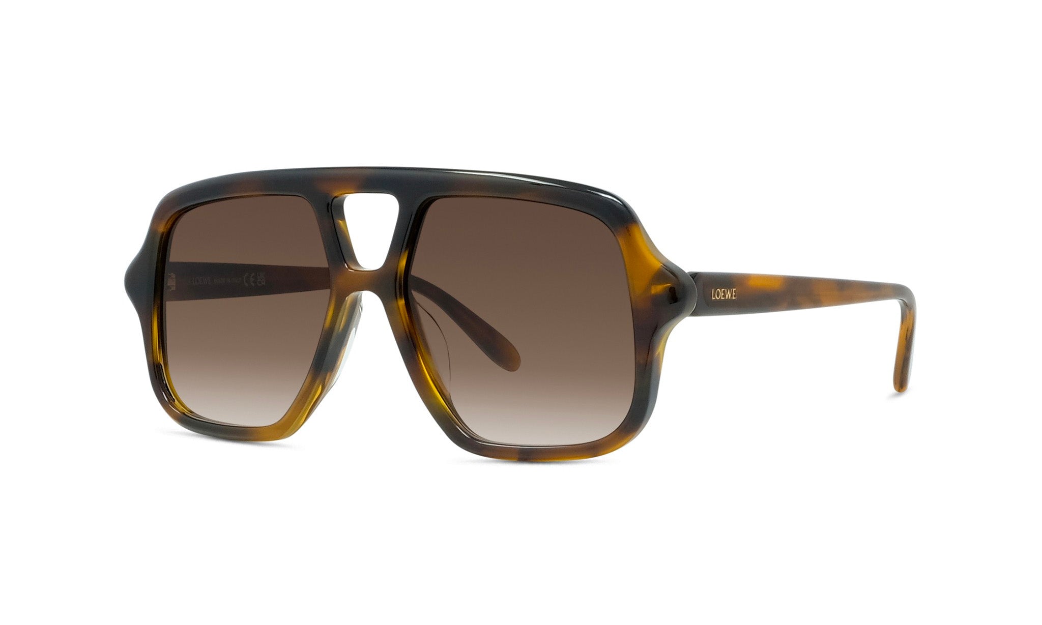 A pair of tortoiseshell sunglasses with a dark frame and a gradient lens design.