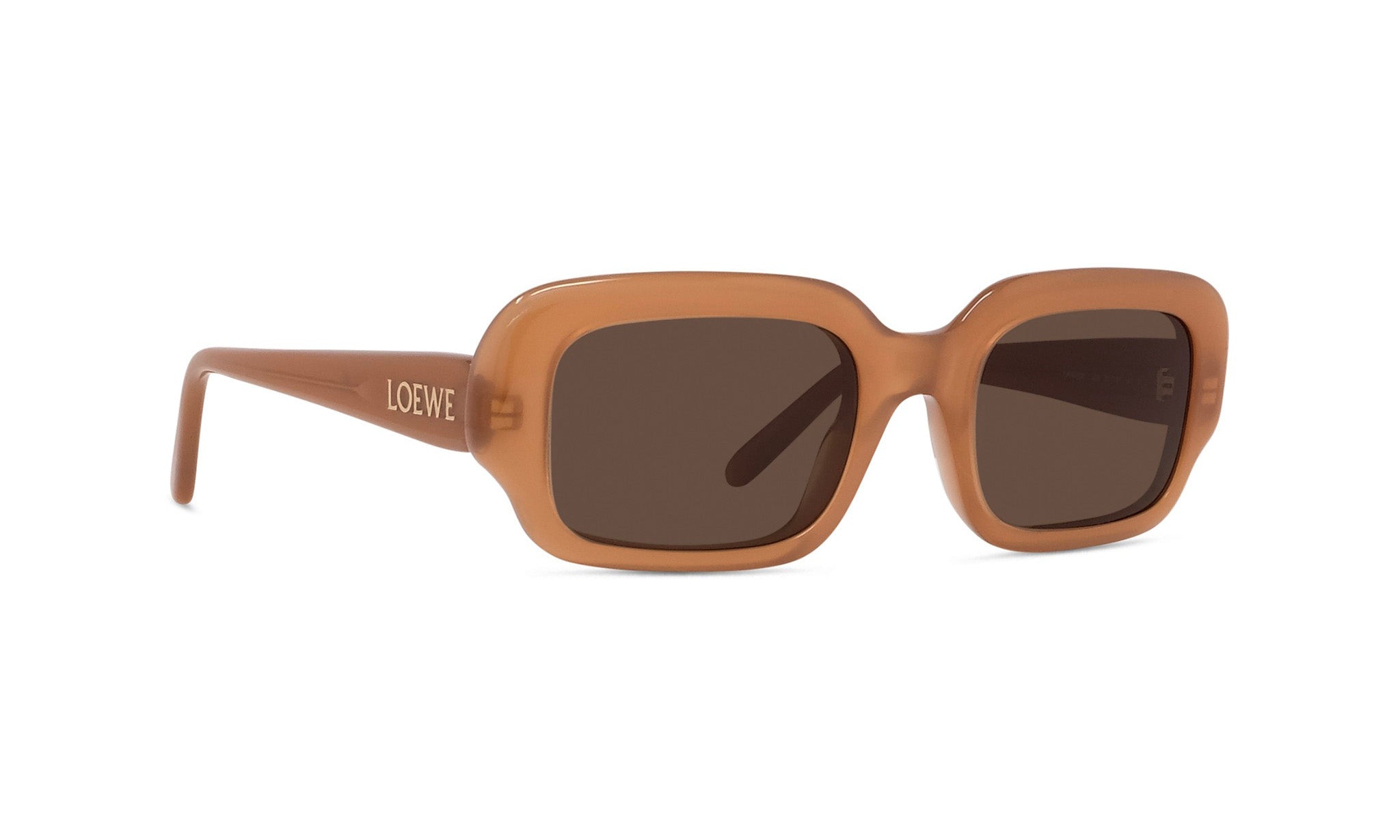 A pair of brown framed sunglasses with dark lenses.