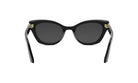 A pair of black cat-eye sunglasses with dark lenses.