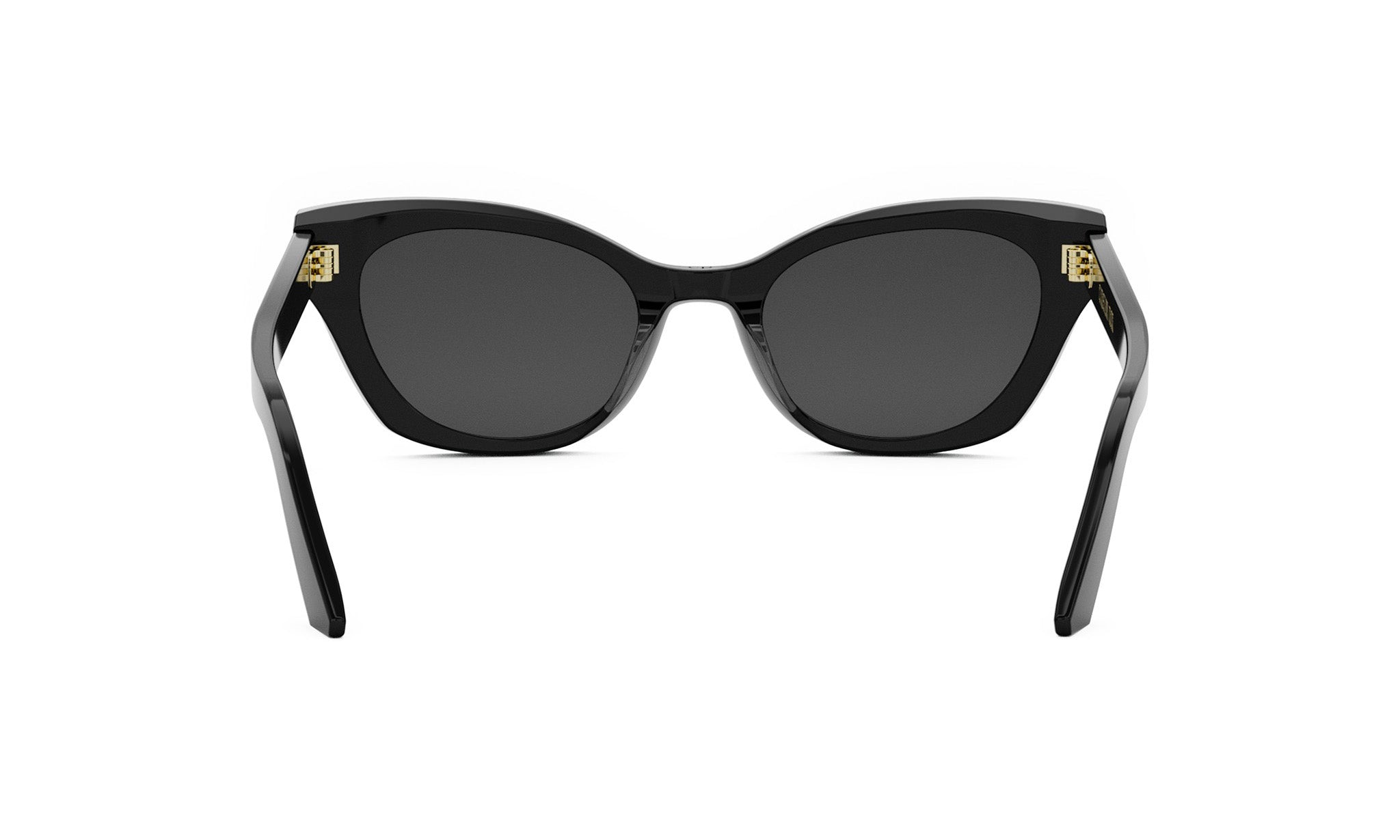 A pair of black cat-eye sunglasses with dark lenses.