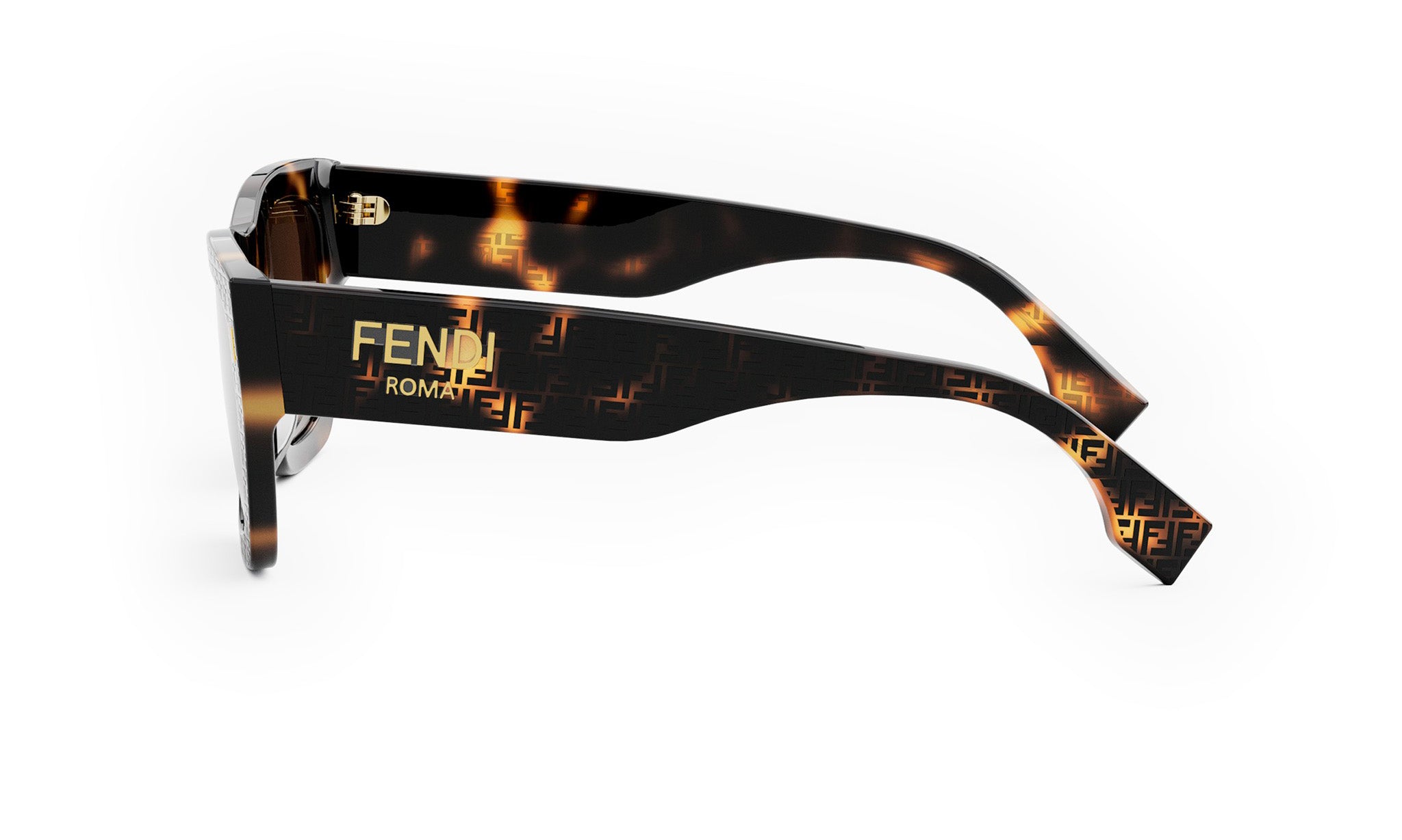 A pair of sunglasses with a dark frame and a patterned design.