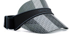 A black and silver visor with a repeating pattern of the letter "D" on it.