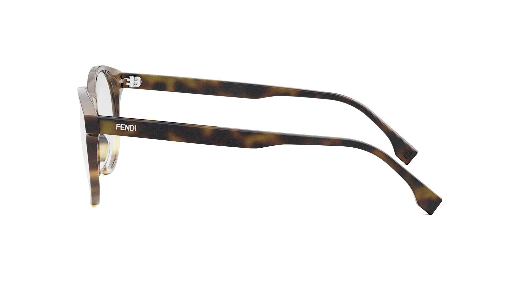 A pair of tortoiseshell-framed Fendi-branded eyeglasses.