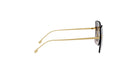 A pair of gold-framed sunglasses with a black lens.
