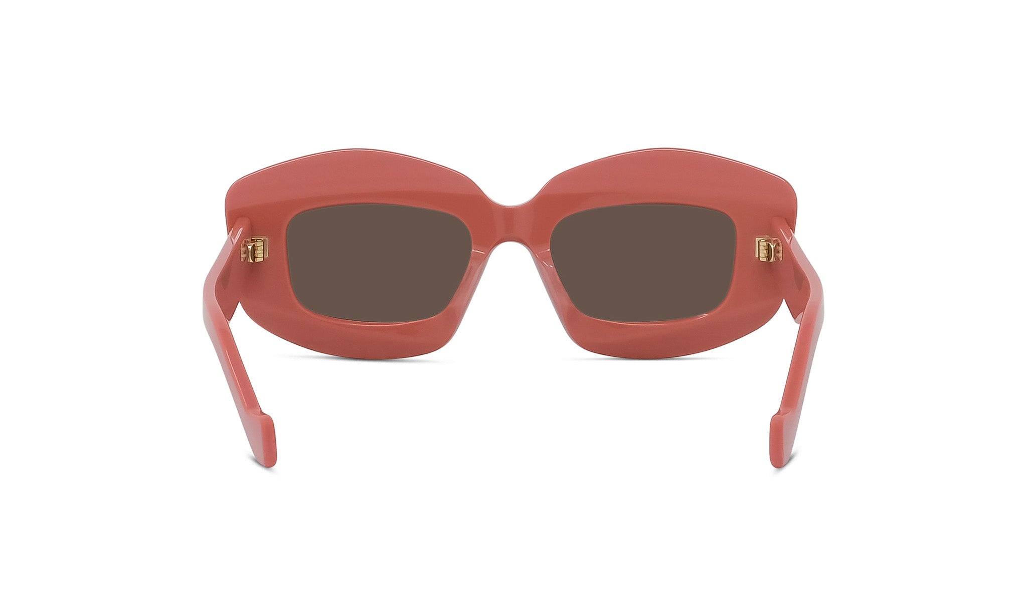 A pair of red-tinted sunglasses with dark lenses.