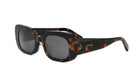 A pair of stylish sunglasses with a tortoiseshell frame and dark lenses.
