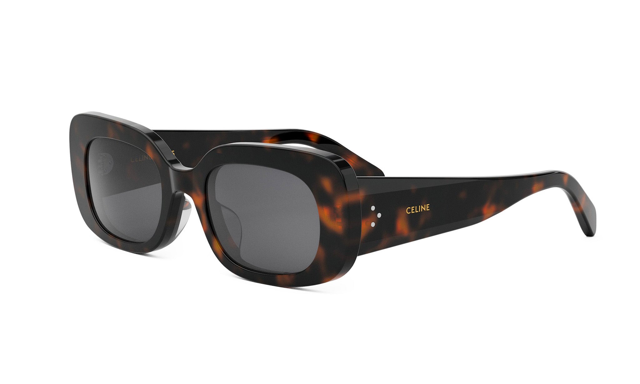 A pair of stylish sunglasses with a tortoiseshell frame and dark lenses.