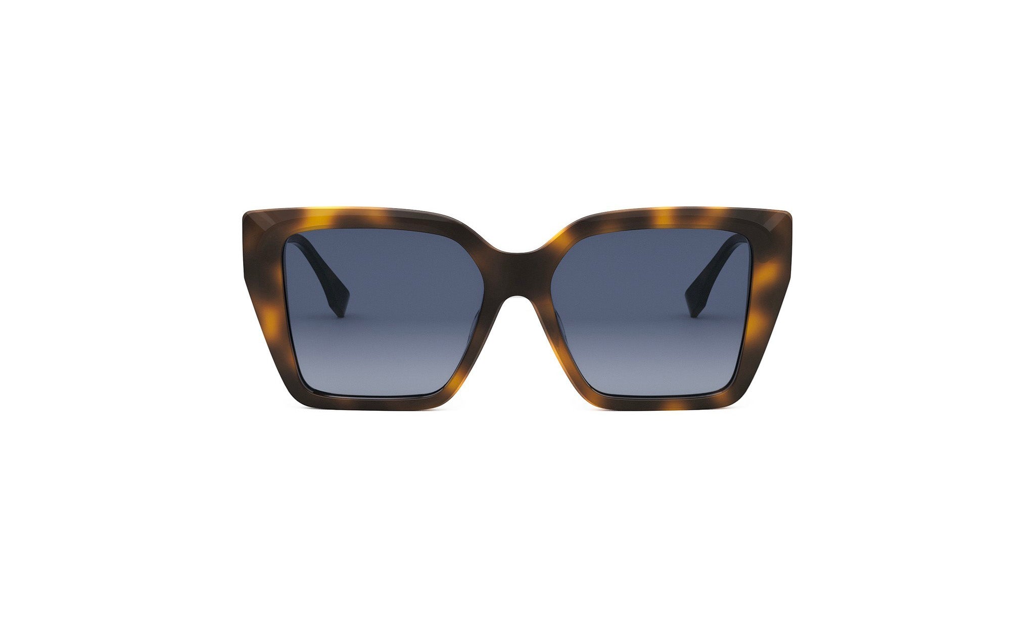 A pair of stylish sunglasses with dark blue lenses and a brown frame.