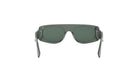 A pair of dark green sunglasses with a sleek, modern design.